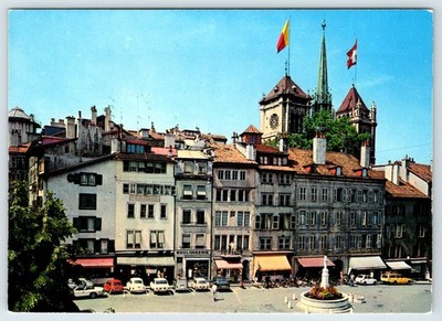 Postcard Geneva La Place du Bourg-de-Four and Cathedral Scene