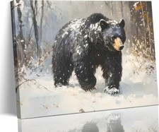 Woodland Bear Canvas Wall Art Nature Forest Black Bear Painting Picture Wall ...