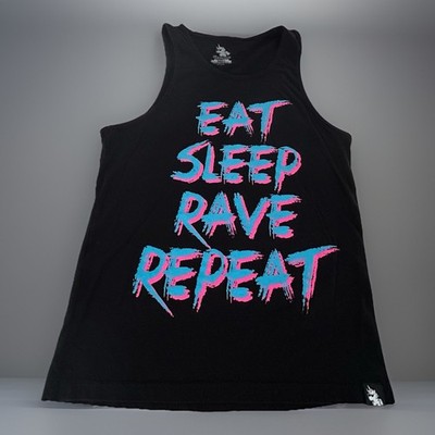 Eat Sleep Rave Repeat Tank Top T-Shirt Adult Small- Dance Party Raving Clubbing