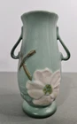 Vtg. Weller WIld Rose / Dogwood Aqua Green Double handle Vase 6.5" Tall