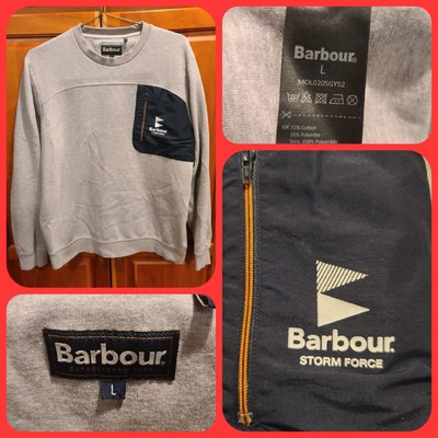 Barbour Storm Force Grey Crew Neck Jumper Mens Large Terraces Casuals Pullover