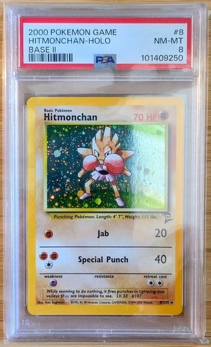 Pokemon TCG Base Set 2 #8 HITMONCHAN-HOLO Vintage 2000 Pokémon TCG PSA 8