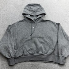 Nike Womens Sportswear Essential Cropped Hoodie Grey S BV4112-063 Center Swoosh
