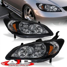 Black Amber Oe Style Jdm Driving Head Lights Lamps Set For 2004-2005 Honda Civic