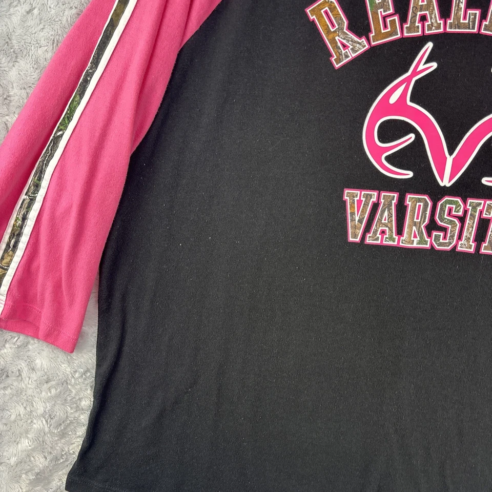 Realtree Varsity Girl Teen Long Sleeve Black & Pink Camo Top 2XL 3/4 Sleeve - Image 3 of 4