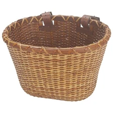 Cane Woven Bicycle Storage Basket with Adjustable Leather Straps and Buckles