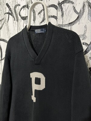 トップス 90s Polo Ralph Lauren P Logo Cotton Knit Vintage Sweater Polo Ralph Lauren Big P Logo Cotton V-Neck