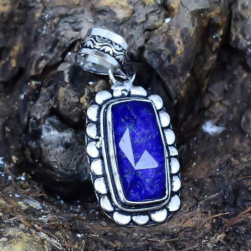 Pendentif Lapis-lazuli Poire Fait Main - Pierre Bleue, Plaque Argent - Vintage Unique