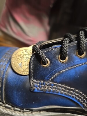 NIB! Grinders Made in England Stag10 Eyelet Boots Blue RubOff Size
