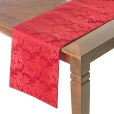 Trim A Home Christmas Holiday Damask Poinsettia Table Runner - RED