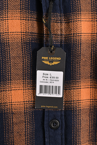 PME Legend Men's Shirt Black & Orange Woven Long Sleeve (S01) - Afbeelding 14 van 15