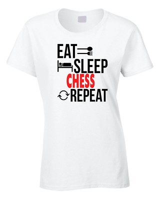 Damen Schach T-Shirt Essen Schlafen Schach Wiederholen Geschenk Geburtstag Karo Mate
