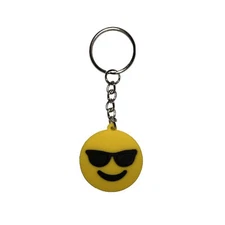 Chill Smiling Happy Smiley Face with Sunglasses Emoji Rubber Silicone Keychain
