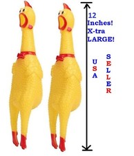 TWO 12" Inch X-Large Pet Dog Rubber Chicken Chew Squeeze Screaming Squeaky Toy