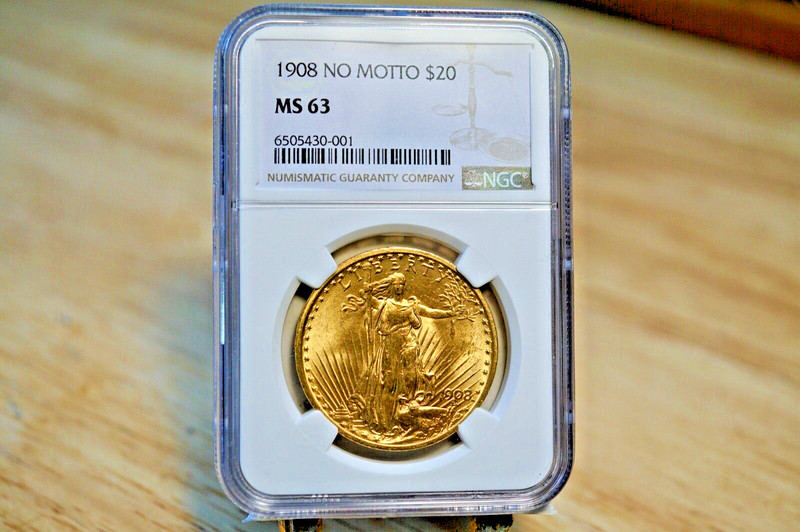 1908 ST GAUDENS NO MOTTO $20.00 NGC graded MS 63