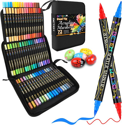 Betem 72 Colors Paint Markers Acrylic Paint Pens, Dual Tip with Brush Tip and Fi