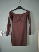 BNWT Pretty Little Thing Size 6 Brown Off Shoulder Mini Dress (824/37/v)