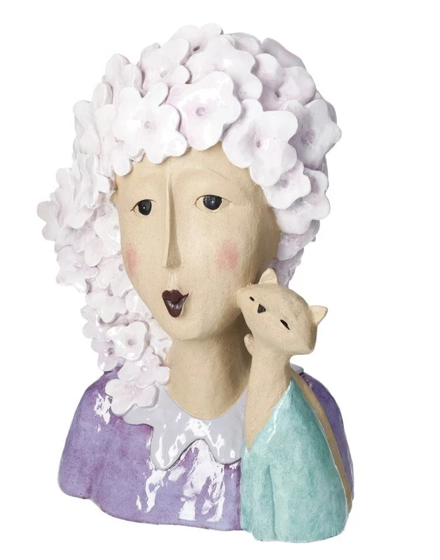 Statua Scultura decorativa in resina BRANDANI Lady Flora con Gatto 32 cm
