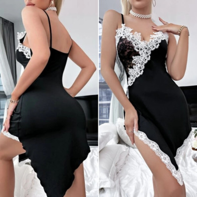 Women Lingerie Sexy Lace Trim Nightgown Sleepwear Babydoll Irregular Sleep Dress