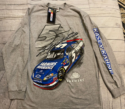 New Alstyle NASCAR #5 Kahne Farmers Insurance Men L Gray T-Shirt Long Sleeve