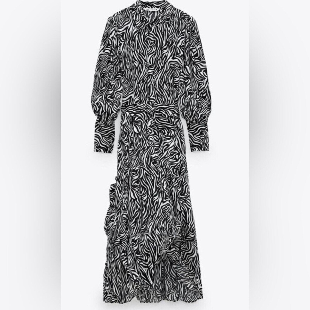 Zara black and white zebra print long sleeve maxi dress 20296 | eBay