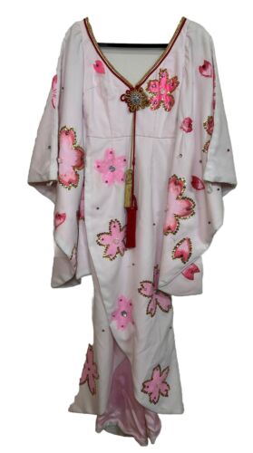 VTG Asian Kimono Wedding Dress Handmade Floral Sequins & Gemstones Shenango Rare - Picture 11 of 24