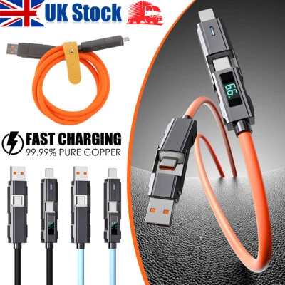 2026 Digital Display 4in1 USB Type-C Fast Charging Cable 100W For iPhone Android - Image 1 of 4
