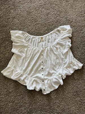 We The Free People Ruffle Off-Shoulder Boho Flowy Blouse Size Large White