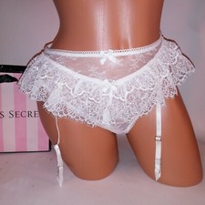 Victoria Secret Lingerie Garter Belt XL Coconut White Skirted Lace Cutout Back
