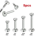 5pcs. 18G 2mm CZ Internally Threaded Surgical Steel Tragus Piercing Labret Stud