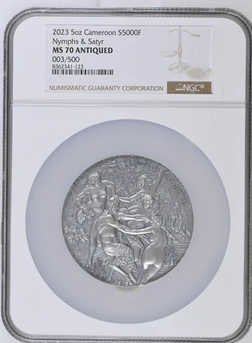 Nymphs and Satyr Celestial Beauty 5 oz Silver Coin Cameroon 2023 MS70 NGC/#3