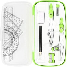 Math Geometry Kit Sets 10 Piece Student Supplies with Shatterproof Storage Box,I