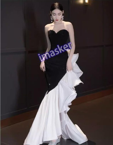 Elegant Off Shoulder Asymmetrical Flounce Bodycon Fishtail Gown Evenin Dresses - Picture 21 of 23