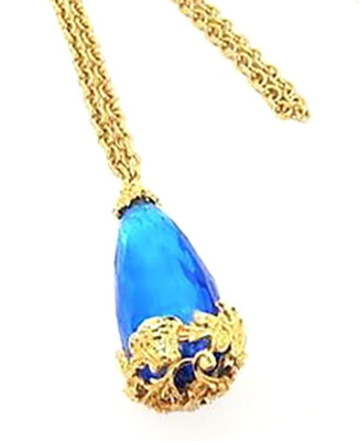 GIANNI VERSACE Medusa Blue Crystal Teardrop Necklace 30'' Gold Tone Auth D-j1122