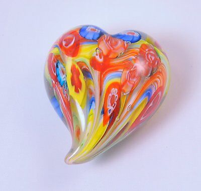 Kitchen M Design Art Glass Dark Rainbow Wavy Heart Paperweight 