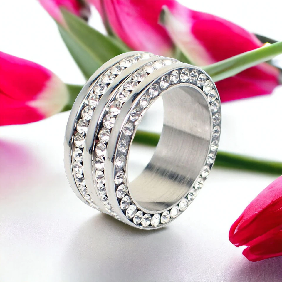 Edelstahlringe Damen Ring silber Strass Massiv Modern Beauty Freundschaftsring - Bild 3 von 4