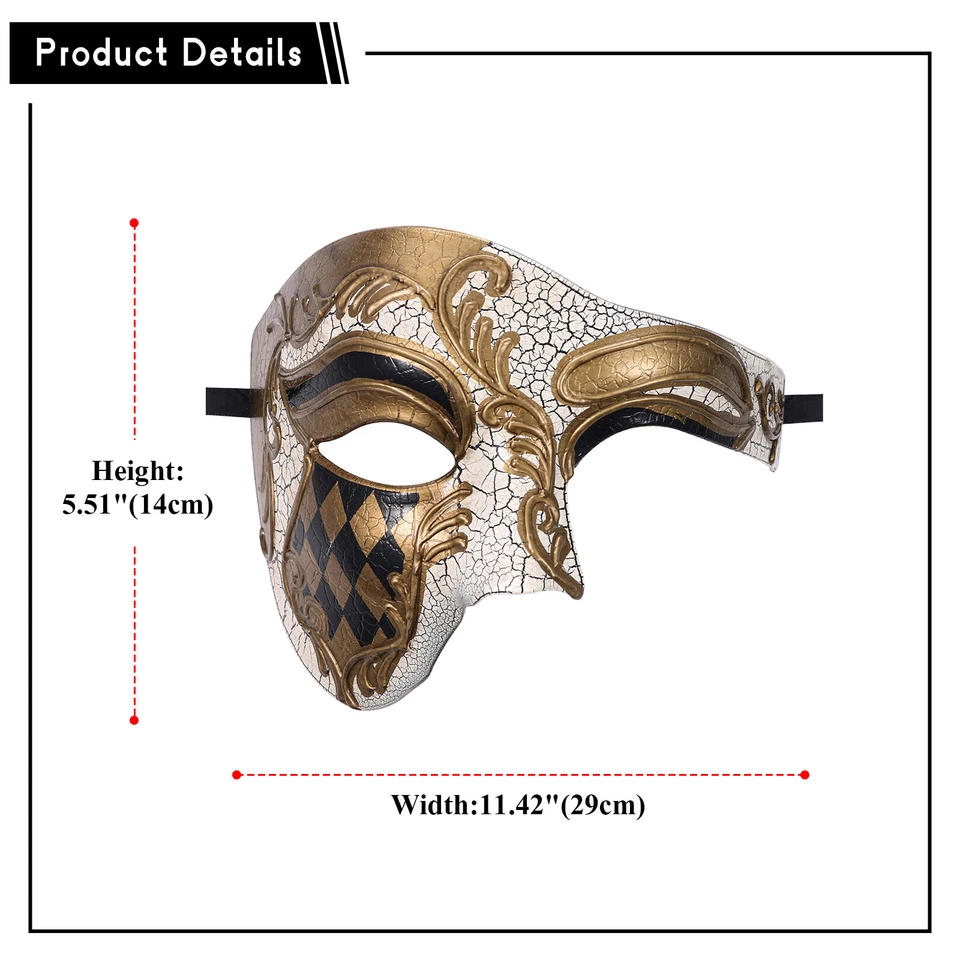 Men's Masquerade Ball Mask Venetian Phantom of the Opera Costume Half Face Mask - Image 2 of 4