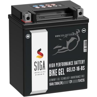 SIGA YTX16-BS GEL Motorradbatterie 16Ah 12V Batterie GEL12-16-BS YTX16-4 YTX16BS