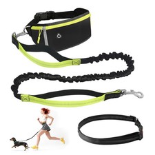 Hands Free Dog Leash with Zipper PouchReflective Dual Handles Retractable Bun...