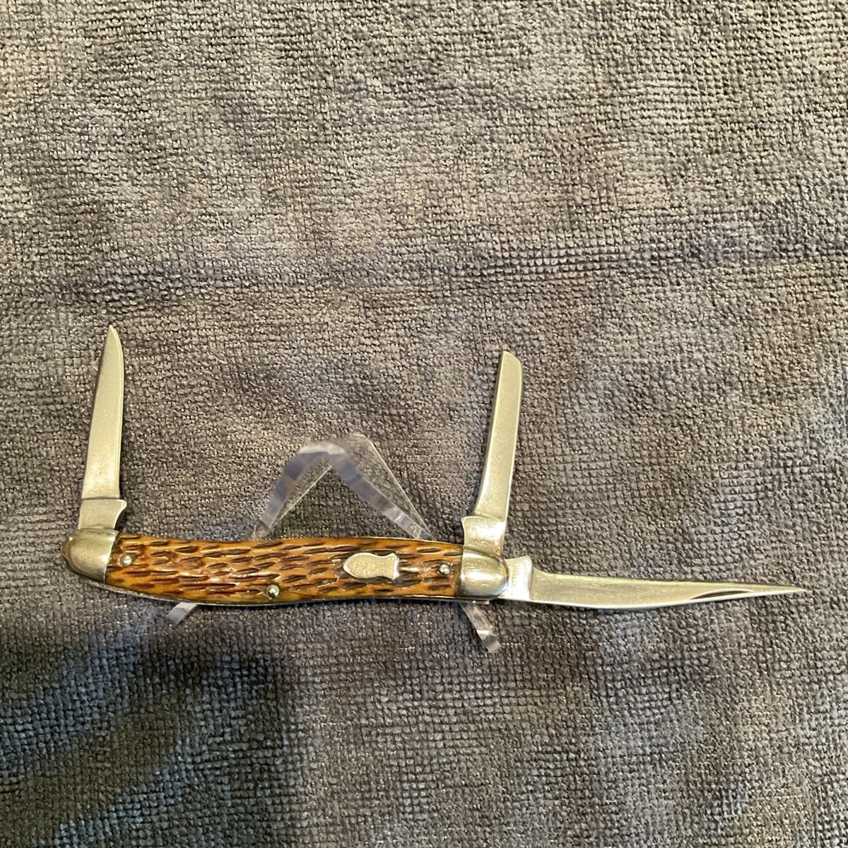 Vintage Schrade-Walden USA 861 3 Blade Stockman Brown Jigged Bone