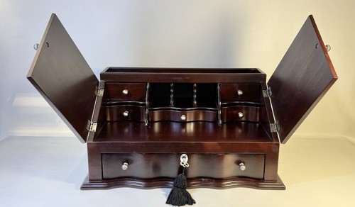 Bombay Company Jewelry Box/Desktop Organizer Mahogany 1990's w/Keys! - Picture 6 of 24