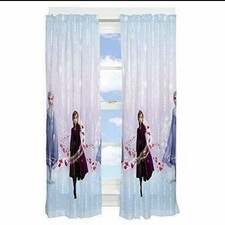 Disney Frozen II At Dusk 2 Microfiber 82 x 63 Window Panels Ties Curtains Elsa