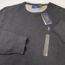 Polo Ralph Lauren Mens Size L Crew Neck Sweater Dark Gray Knit Waffle Logo NEW