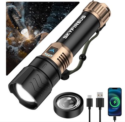 SKYFIRE Rechargeable Flashlight High Lumens, LED Flashlight with Ignition Len...