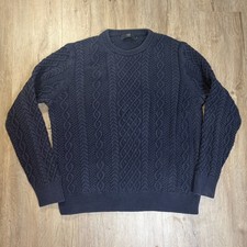J Crew Mens Cable Knit Sweater Navy Blue XL 100 Cotton Pullover Crewneck