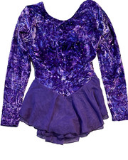 NWOT Girls Figure Skating Dress Purple Crushed Velvet Sequins Long Sleeved Large