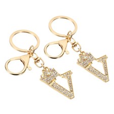 Initial Letter Keychain, 2 Pcs Letter V Crown Design Charm, Gold Tone