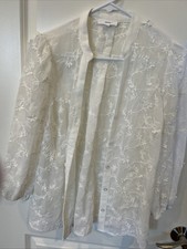 Beautiful White Embroidered Floral Lace 3/4 Sleeve Top Size Small