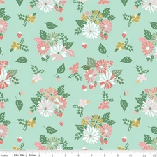 Clover Farm Cotton Fabric Riley Blake Main Floral Mint By the Yard