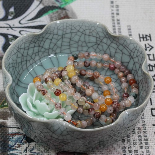Natural Multicolor Ruted Quartzite Crystal 6mm Round Beads Yoga Stretch Bracelet - Picture 4 of 5